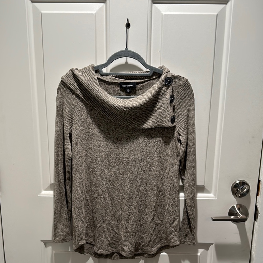 Gray Asymmetrical Button Sweater